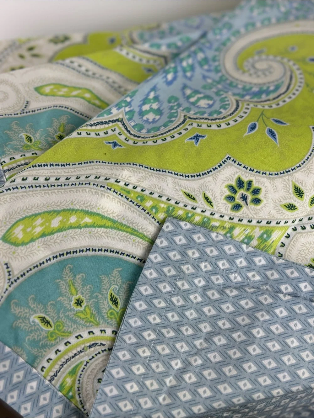 ECHO Design Duvet & Sham (2) set-“Sardinia” Paisley Print -Green & Blue F/Q